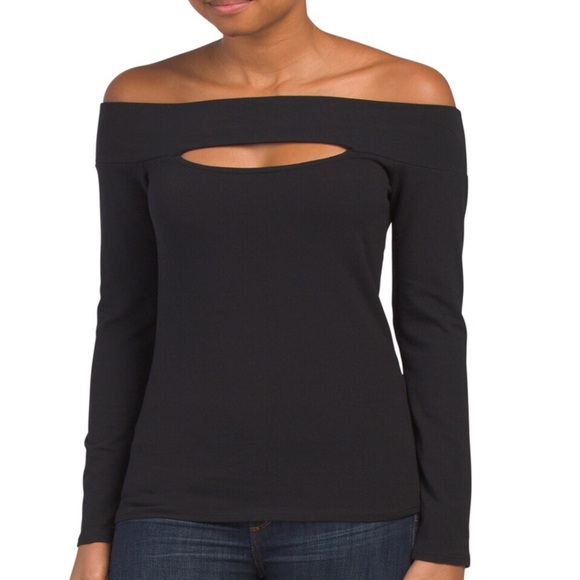 long sleeve shoulder cut out tops